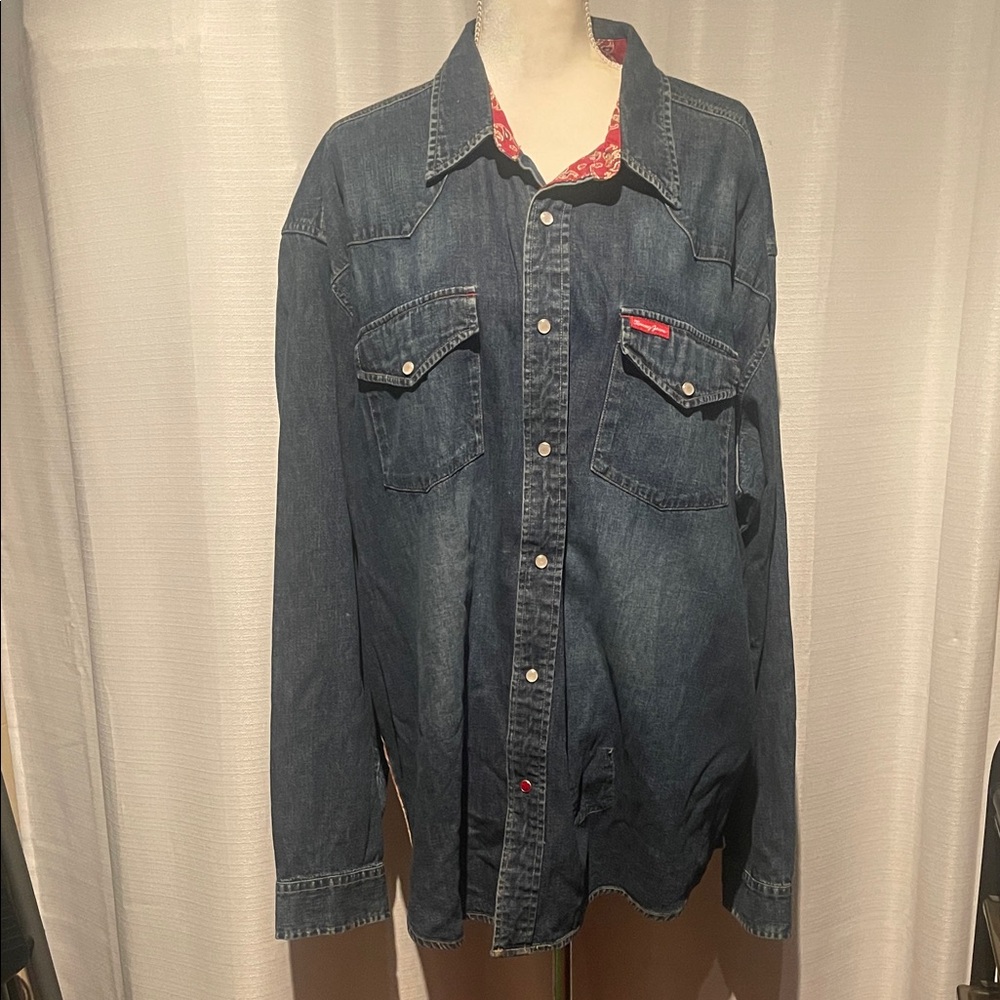 Tommy Jeans Denim Shirt with Flag Sign Panel & Writing on Back Sz XXL